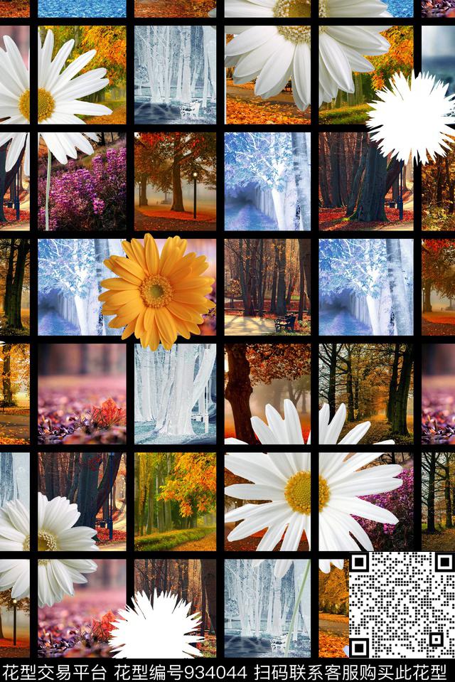 1.jpg - 934044 - 格子 数码花型 花卉 - 数码印花花型 － 女装花型设计 － 瓦栏