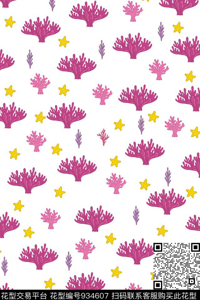珊瑚2.jpg - 934607 - 可爱 抽象 花卉 - 传统印花花型 － 女装花型设计 － 瓦栏