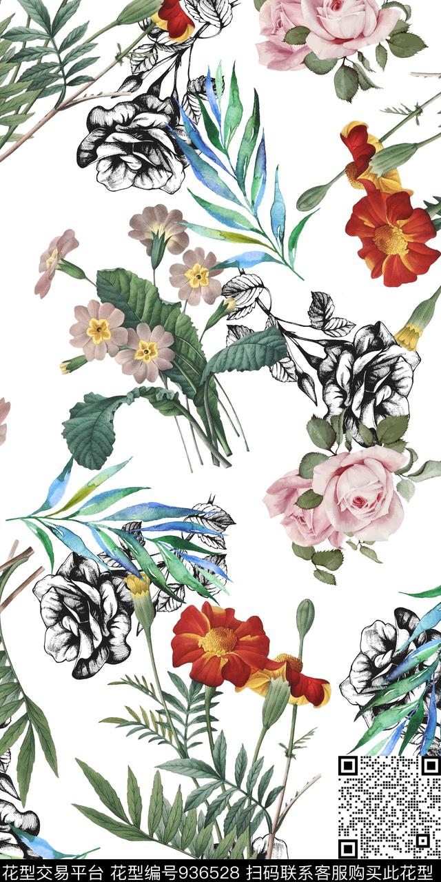 1709-2.jpg - 936528 - 手绘花卉 花卉 大牌风 - 数码印花花型 － 女装花型设计 － 瓦栏