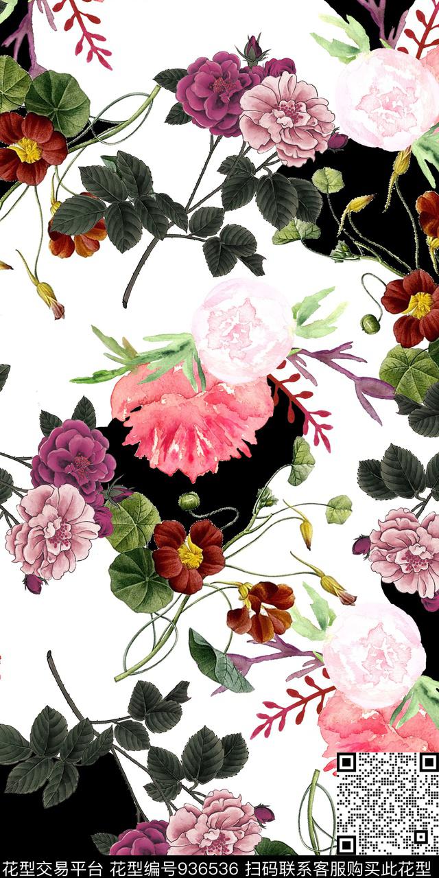 1709-3.jpg - 936536 - 手绘花卉 花卉 大牌风 - 数码印花花型 － 女装花型设计 － 瓦栏