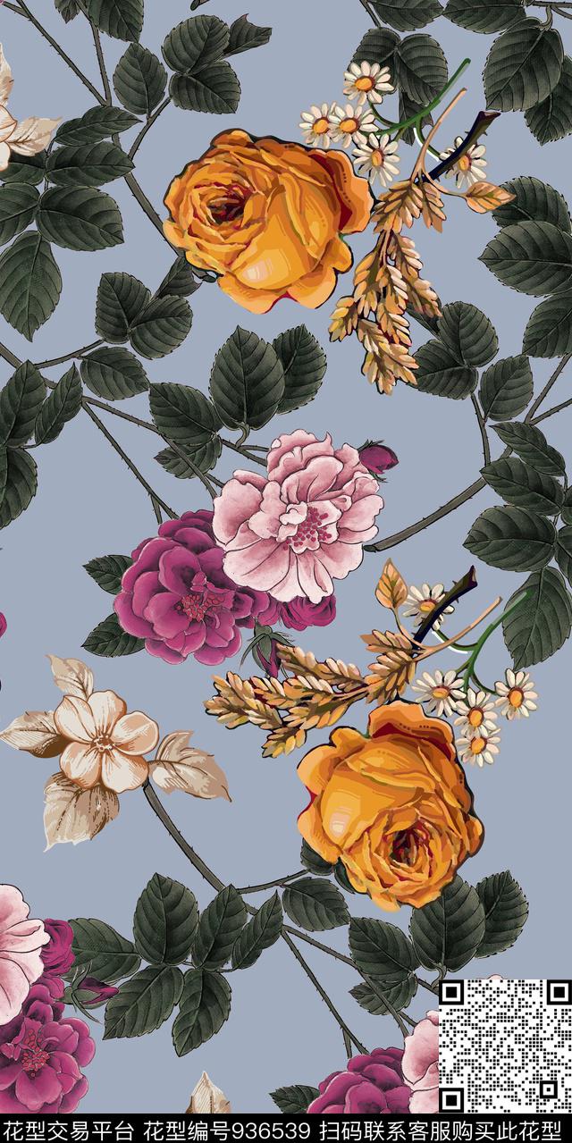 1709-4.jpg - 936539 - 手绘花卉 花卉 大牌风 - 数码印花花型 － 女装花型设计 － 瓦栏