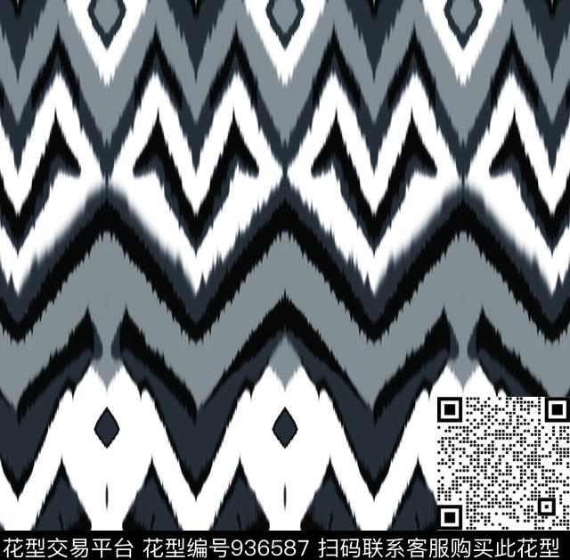黑灰w.jpg - 936587 - 数码花型 衬衫 泳装 - 数码印花花型 － 泳装花型设计 － 瓦栏