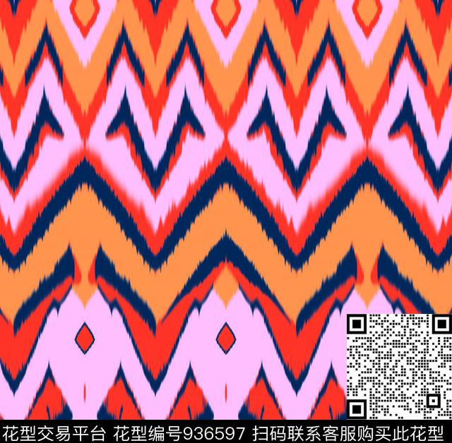 橘蓝纹w.jpg - 936597 - 数码花型 衬衫 泳装 - 数码印花花型 － 泳装花型设计 － 瓦栏
