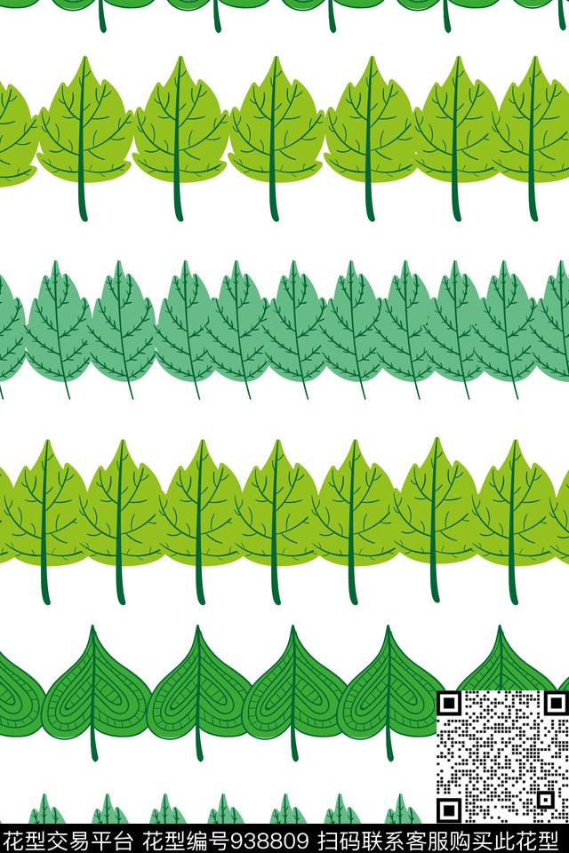 树叶1.jpg - 938809 - 可爱 绿色植物 清爽底花卉 - 传统印花花型 － 女装花型设计 － 瓦栏