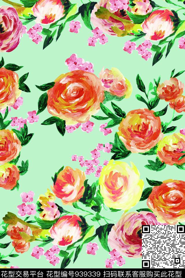 10-油画花w.jpg - 939339 - 手绘花卉 数码花型 日韩 - 数码印花花型 － 泳装花型设计 － 瓦栏