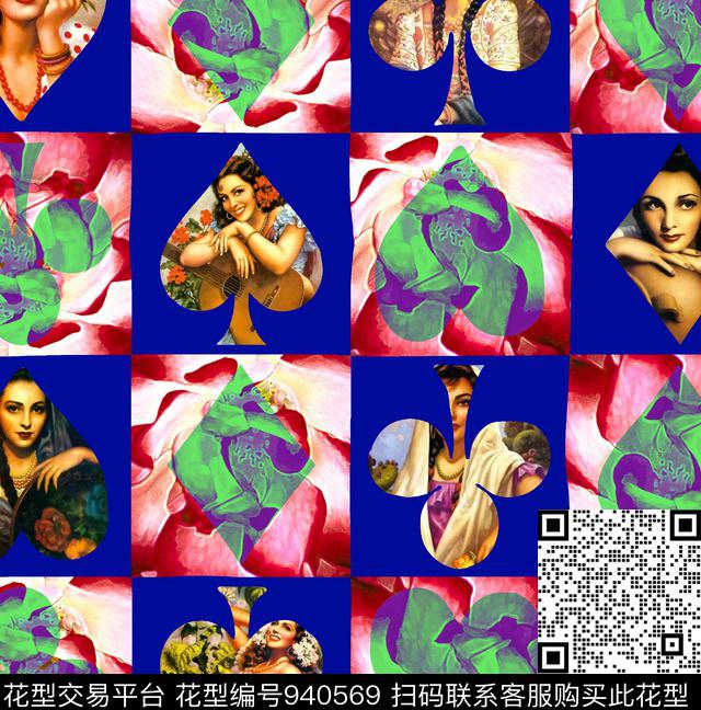 PS17-014.jpg - 940569 - 格子 人物 混合拼接 - 数码印花花型 － 女装花型设计 － 瓦栏