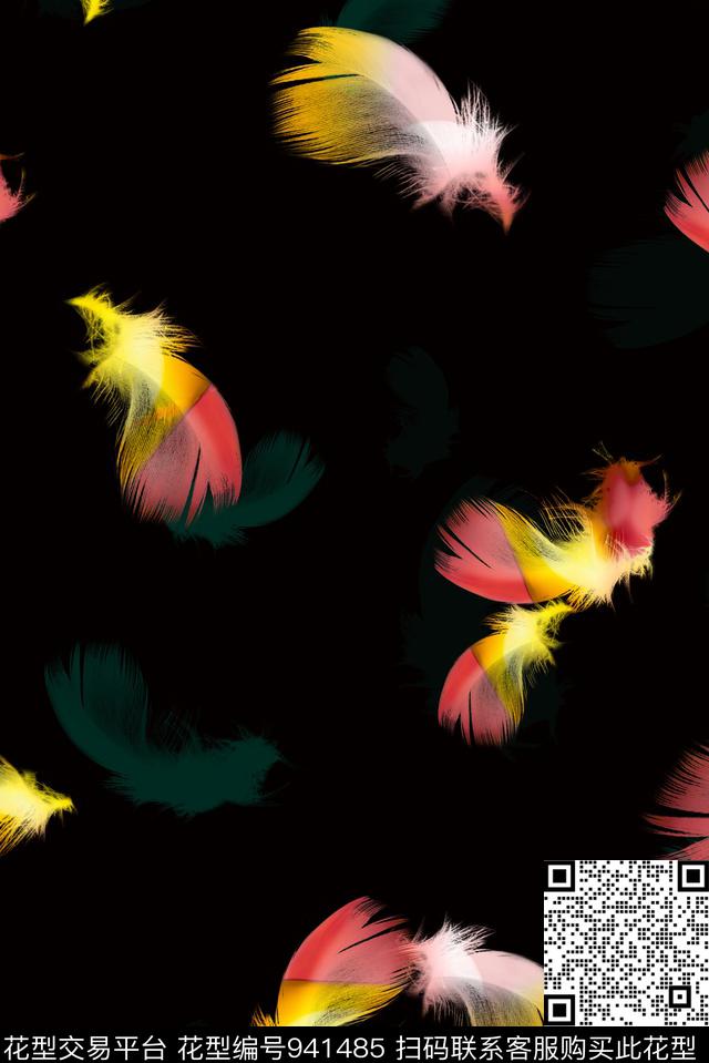 170903-3.jpg - 941485 - 黑底花卉 衬衫 羽毛 - 数码印花花型 － 男装花型设计 － 瓦栏