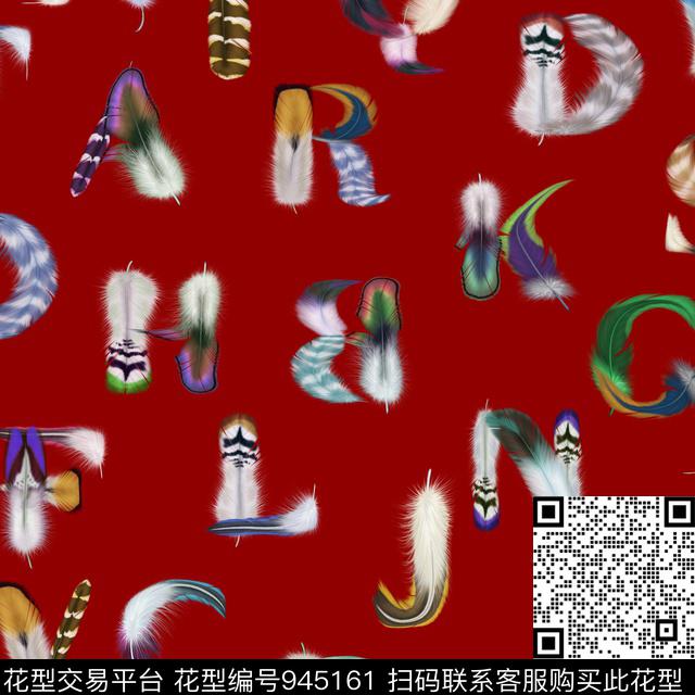 WWJ055.jpg - 945161 - 字母 羽毛 抽象 - 数码印花花型 － 女装花型设计 － 瓦栏