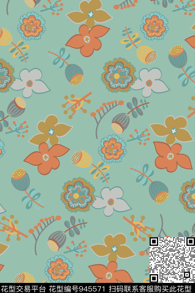 18B.jpg - 945571 - 黑底花卉 植物 玉兰花 - 传统印花花型 － 女装花型设计 － 瓦栏
