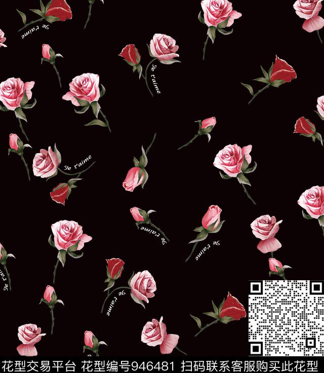 玫瑰花束.jpg - 946481 - 手绘玫瑰 数码花型 女装布匹 - 数码印花花型 － 女装花型设计 － 瓦栏