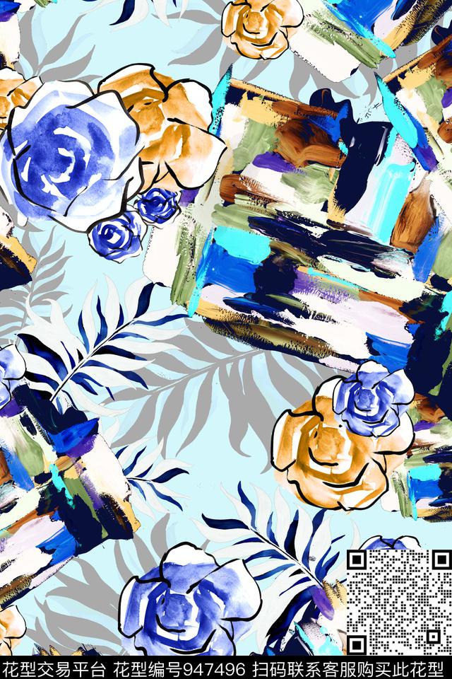 11-1.jpg - 947496 - 水彩花卉 抽象 A艺术手绘 - 数码印花花型 － 女装花型设计 － 瓦栏