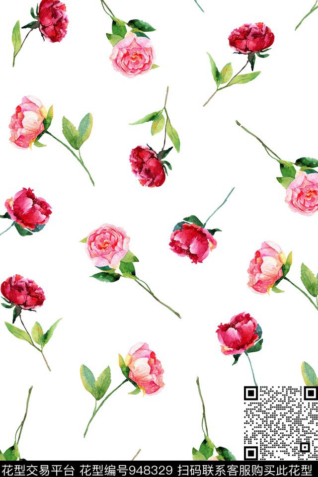 H12A.jpg - 948329 - 手绘玫瑰 雪纺 素雅 - 数码印花花型 － 女装花型设计 － 瓦栏