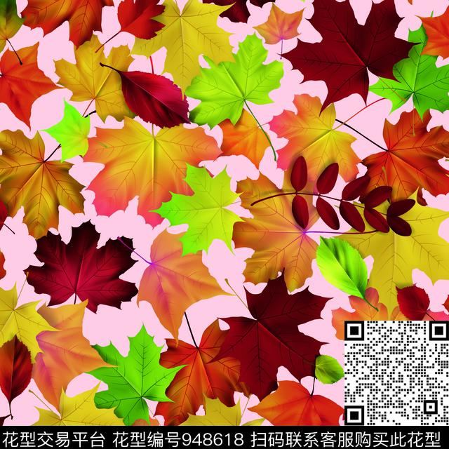 秋叶-分层.jpg - 948618 - 枫叶 植物 数码花型 - 数码印花花型 － 女装花型设计 － 瓦栏