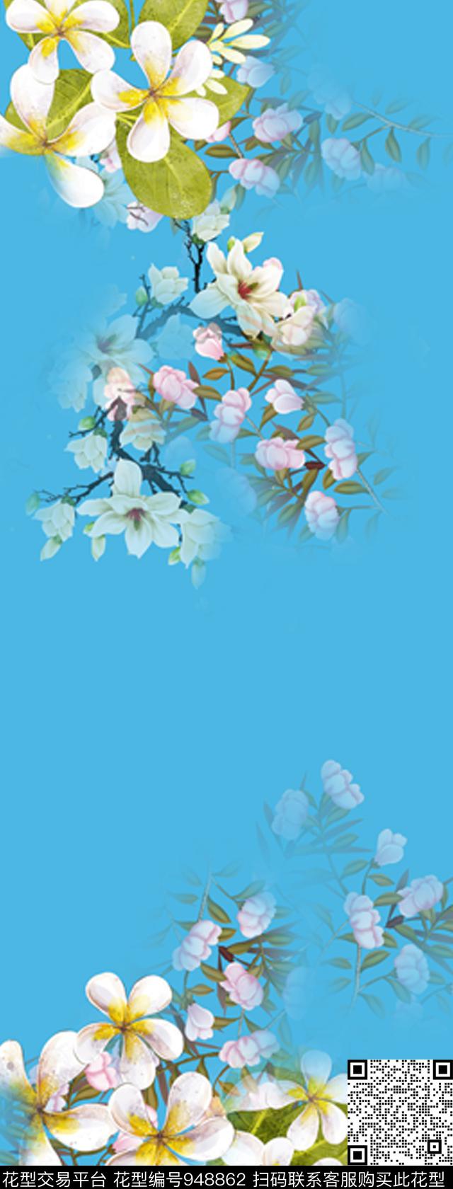旗袍定位春夏短款1.jpg - 948862 - 定位花 真丝 旗袍 - 数码印花花型 － 女装花型设计 － 瓦栏