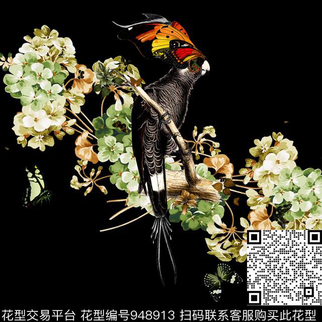 未标题-1.jpg - 948913 - 绣球花 GUCCI 鸟/昆虫 - 数码印花花型 － 女装花型设计 － 瓦栏