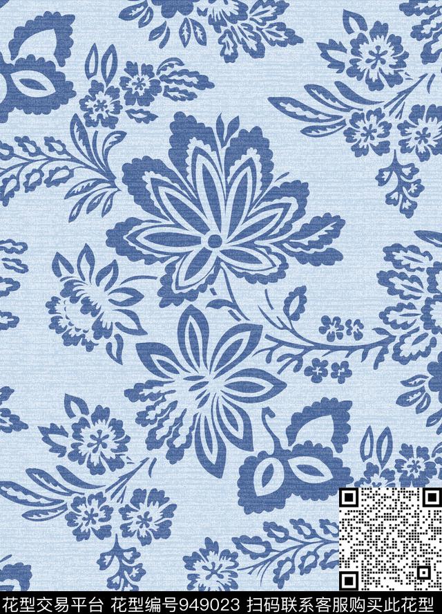 15215B.jpg - 949023 - 衬衫 卷草 民族花卉 - 传统印花花型 － 床品花型设计 － 瓦栏