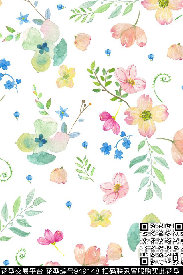 鲜艳的花朵.jpg - 949148 - 可爱 数码花型 手绘花卉 - 数码印花花型 － 女装花型设计 － 瓦栏