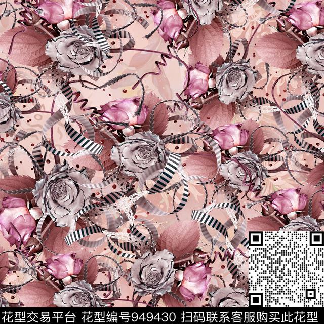 WDA1000250YT.jpg - 949430 - 古典花纹 数码花型 花卉 - 数码印花花型 － 女装花型设计 － 瓦栏