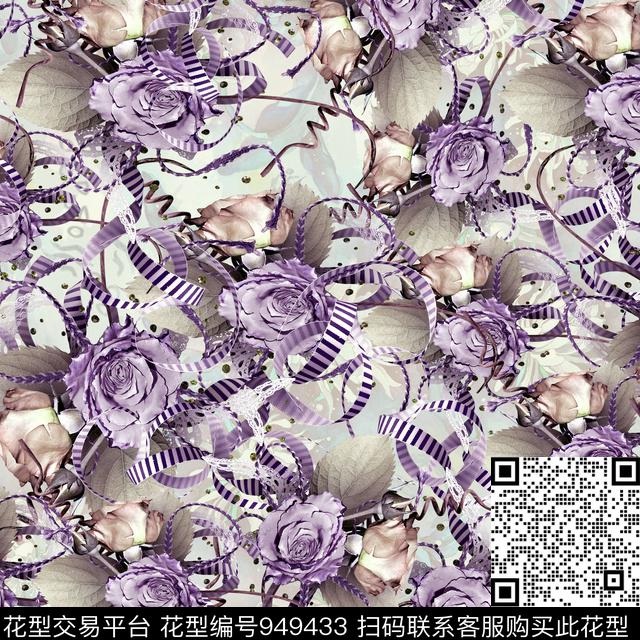 WDA1000253YT.jpg - 949433 - 古典花纹 数码花型 花卉 - 数码印花花型 － 女装花型设计 － 瓦栏