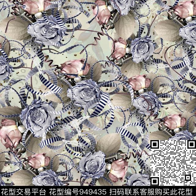 WDA1000255YT.jpg - 949435 - 古典花纹 数码花型 花卉 - 数码印花花型 － 女装花型设计 － 瓦栏