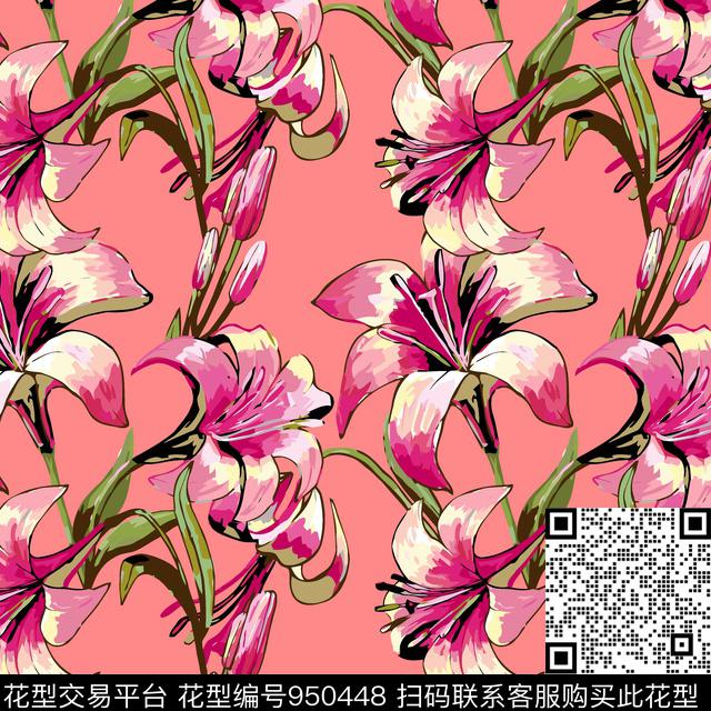 08045.jpg - 950448 - 植物 雪纺 秋冬花型 - 数码印花花型 － 泳装花型设计 － 瓦栏