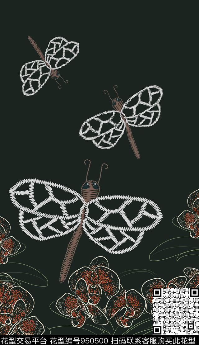 x-16.jpg - 950500 - 昆虫 胸前独幅 数码花型 - 数码印花花型 － 女装花型设计 － 瓦栏