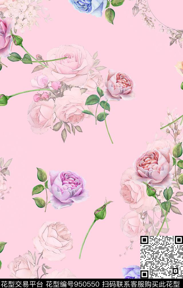 玫瑰花卉-分层.jpg - 950550 - 植物 数码花型 花卉 - 数码印花花型 － 女装花型设计 － 瓦栏