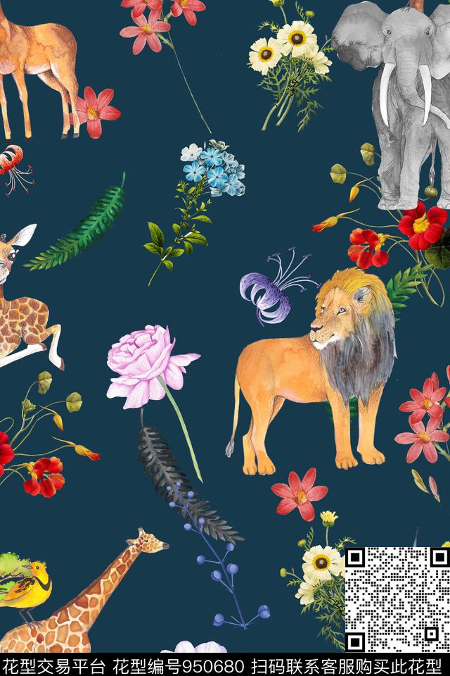 什么鬼.jpg - 950680 - 狮子 动物 小碎花 - 数码印花花型 － 女装花型设计 － 瓦栏