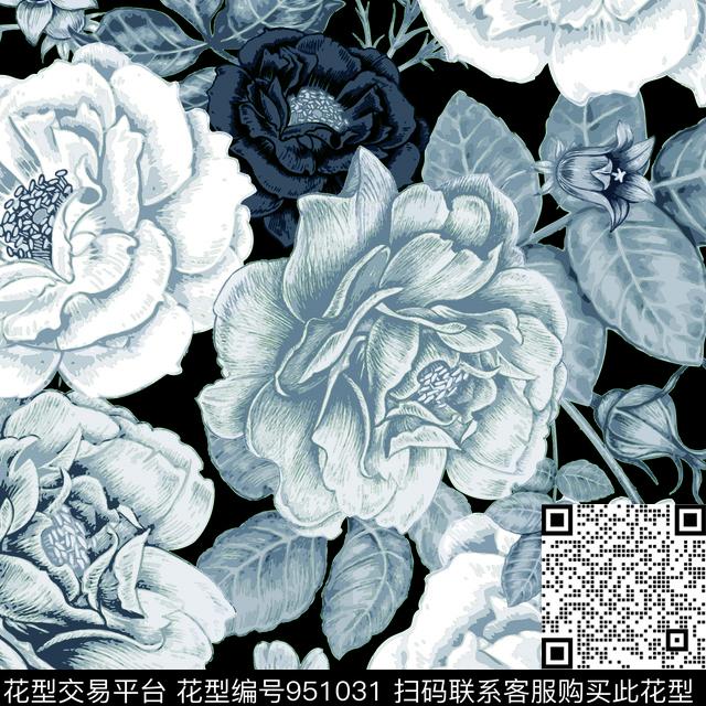 玫瑰花-分层.jpg - 951031 - 植物 数码花型 花卉 - 数码印花花型 － 女装花型设计 － 瓦栏