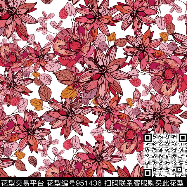 WDA1000851YT.jpg - 951436 - 古典花纹 花卉 大牌风 - 传统印花花型 － 女装花型设计 － 瓦栏