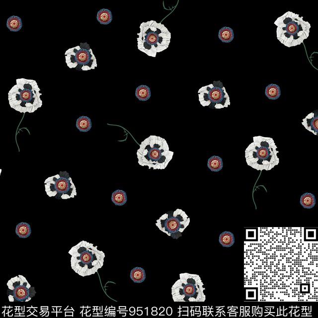 小碎花.jpg - 951820 - 小碎花 黑底花卉 传统花型 - 传统印花花型 － 女装花型设计 － 瓦栏