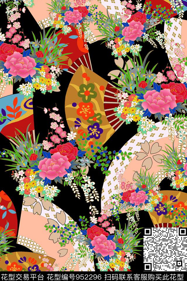 PS17-038.jpg - 952296 - 民族风 混合拼接 扇子 - 数码印花花型 － 女装花型设计 － 瓦栏
