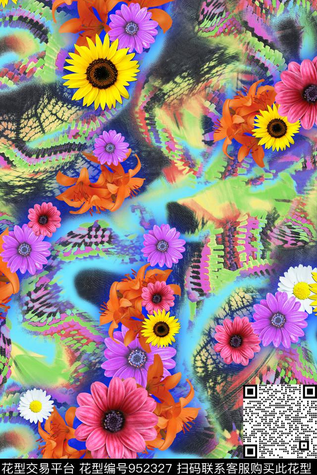 PS17-040.jpg - 952327 - 肌理 花卉 混合拼接 - 数码印花花型 － 女装花型设计 － 瓦栏