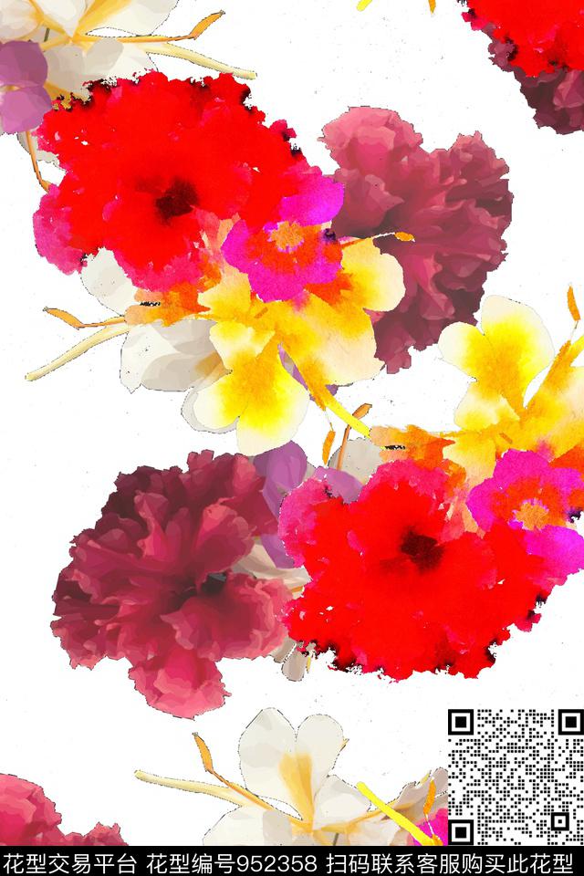 绚烂花朵.jpg - 952358 - 可爱 数码花型 手绘花卉 - 数码印花花型 － 女装花型设计 － 瓦栏