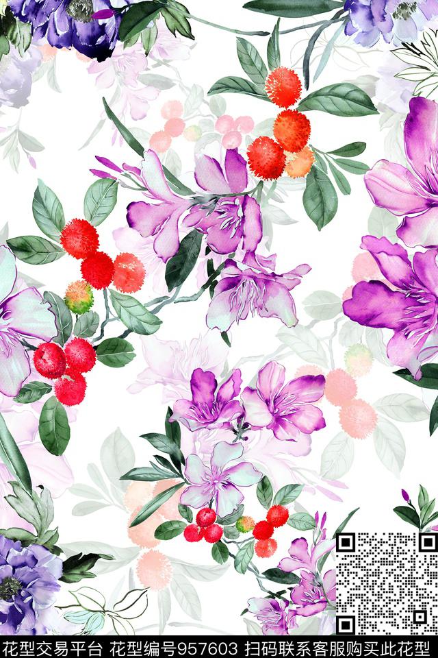 YD000700091.jpg - 957603 - 数码花型 花卉 手绘大花 - 数码印花花型 － 女装花型设计 － 瓦栏