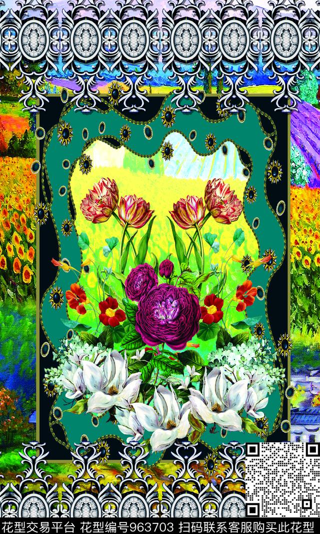 Y17M246-1.jpg - 963703 - 定位花 链条珠宝 油画花型 - 数码印花花型 － 女装花型设计 － 瓦栏
