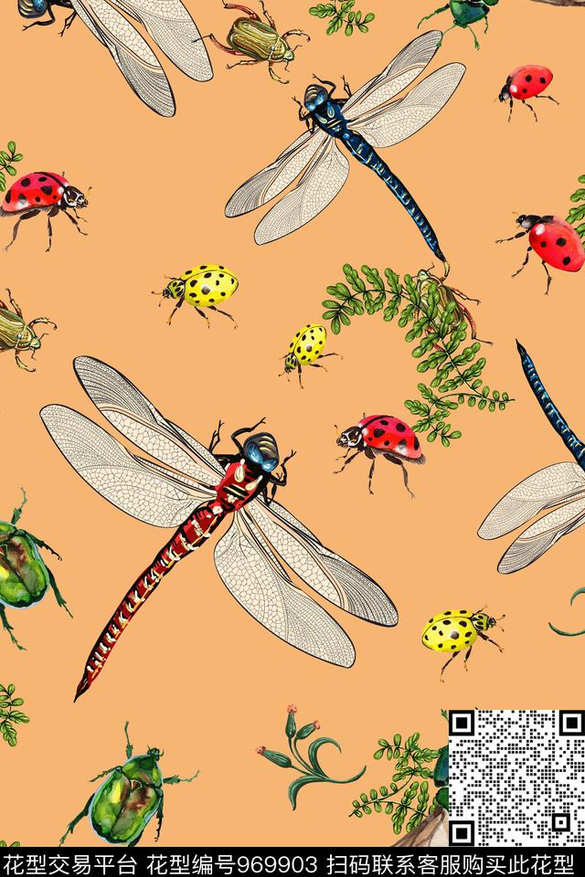 珠宝.jpg - 969903 - 昆虫 植物 瓢虫 - 数码印花花型 － 女装花型设计 － 瓦栏