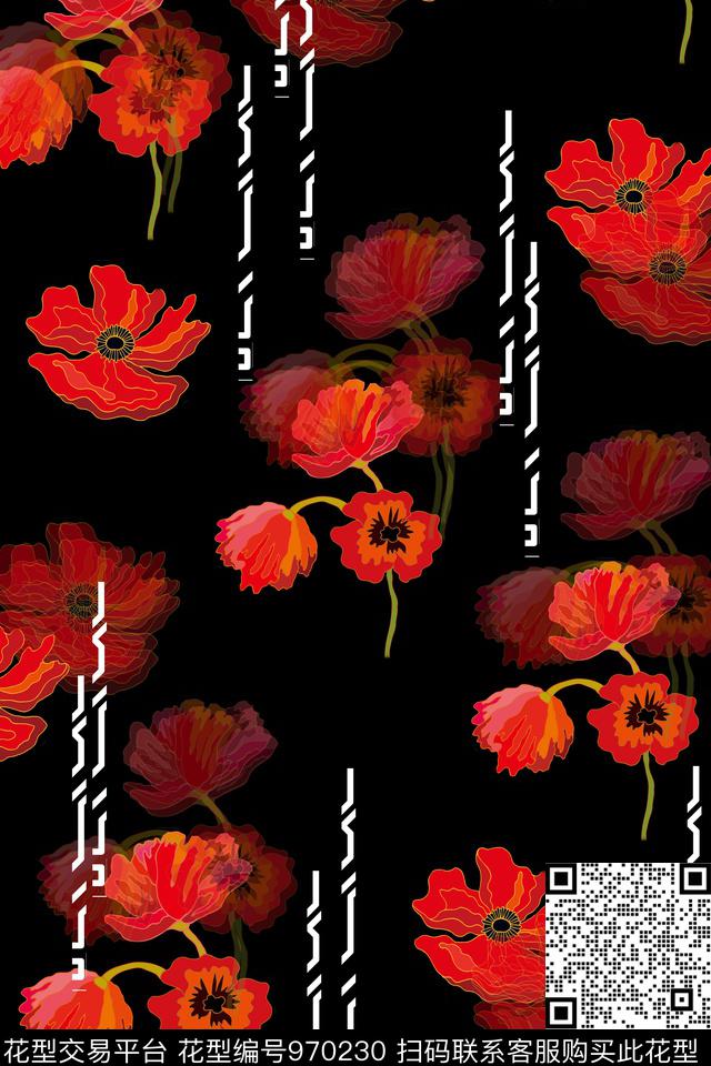 20171117004.jpg - 970230 - 数码花型 黑底花卉 抽象 - 数码印花花型 － 女装花型设计 － 瓦栏