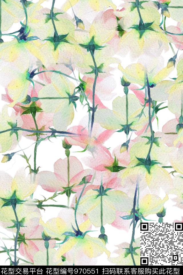 淡雅花卉.jpg - 970551 - 植物 水彩花卉 数码花型 - 数码印花花型 － 女装花型设计 － 瓦栏