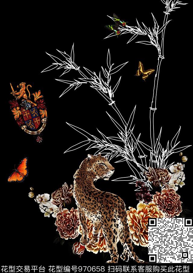 141.jpg - 970658 - 花卉 蝴蝶 豹子 - 数码印花花型 － 男装花型设计 － 瓦栏