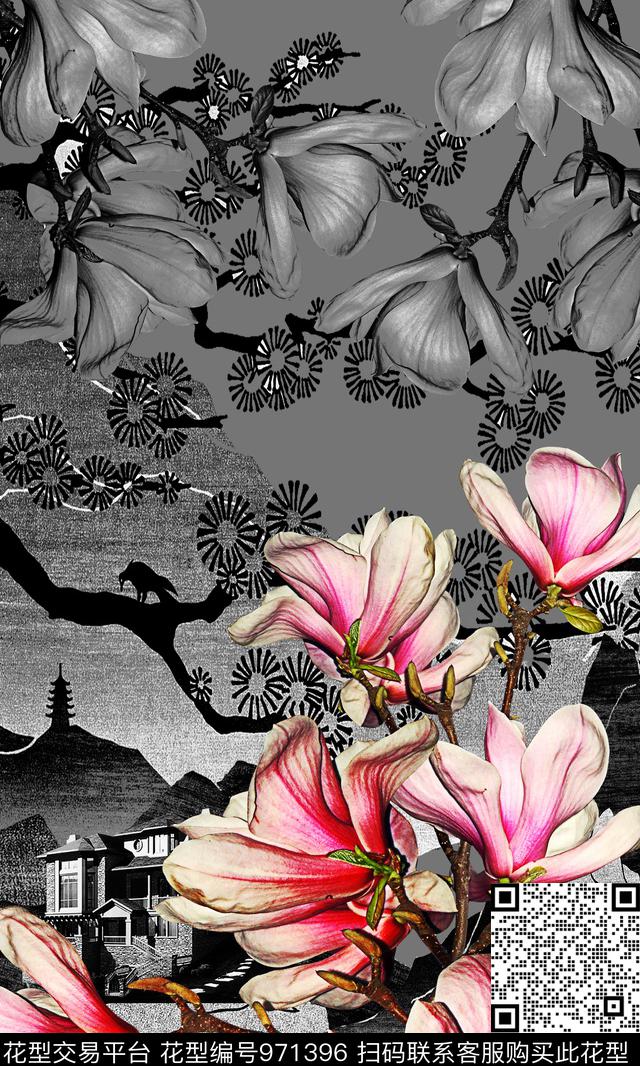 gk.jpg - 971396 - 民族风 玉兰花 花卉 - 数码印花花型 － 女装花型设计 － 瓦栏