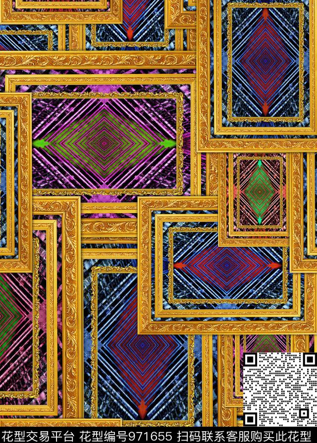 PS17-056.jpg - 971655 - 抽象 几何 混合拼接 - 数码印花花型 － 女装花型设计 － 瓦栏