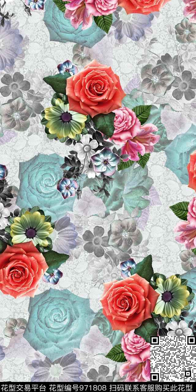 QSMX76.jpg - 971808 - 数码花型 花卉 玫瑰花 - 数码印花花型 － 女装花型设计 － 瓦栏