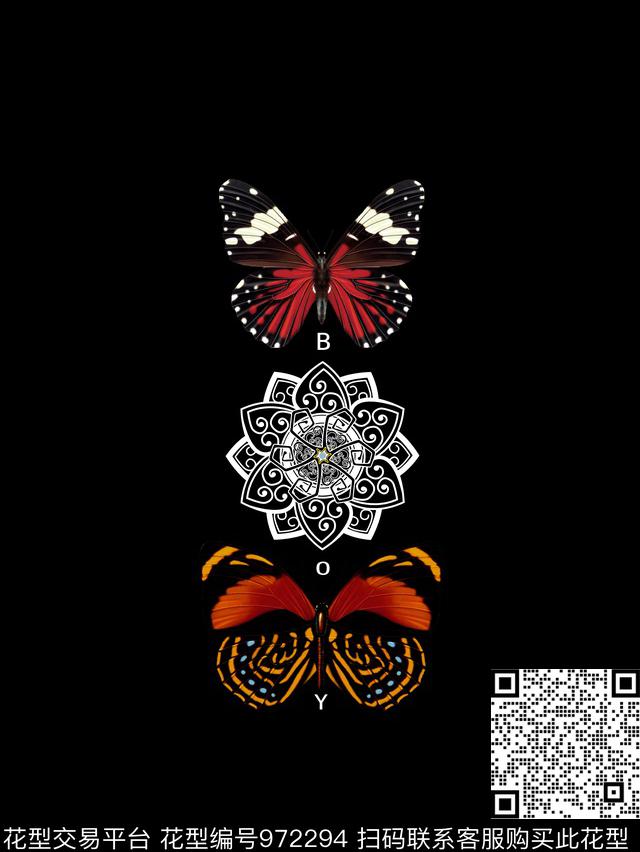 T70028.jpg - 972294 - 男T 蝴蝶 黑白图纹 - 数码印花花型 － 男装花型设计 － 瓦栏