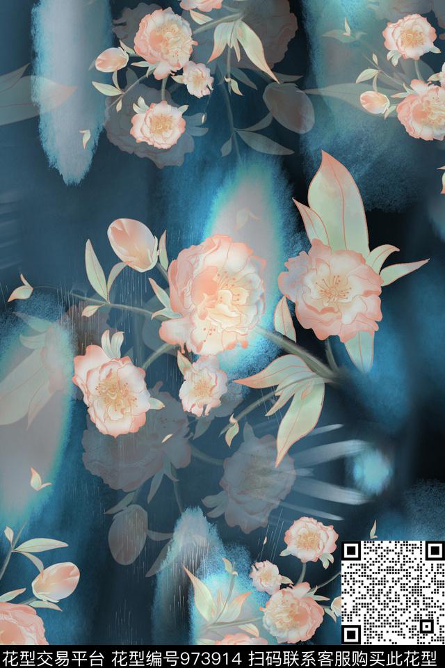 幽静的花朵.jpg - 973914 - 数码花型 花卉 意境 - 数码印花花型 － 女装花型设计 － 瓦栏