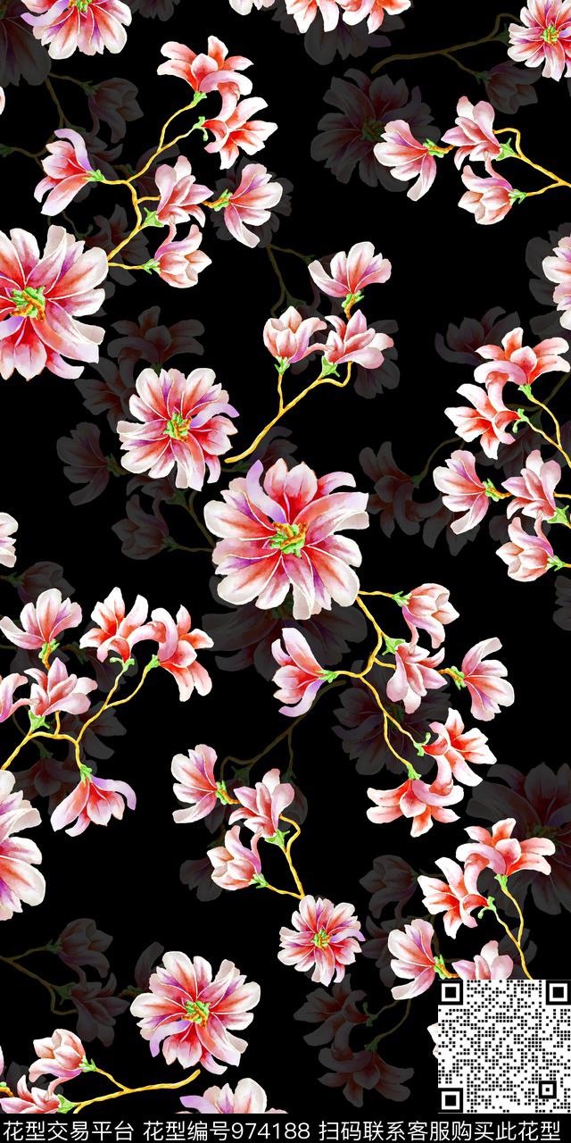 QSMX79.jpg - 974188 - 黑底花卉 小碎花 手绘花卉 - 数码印花花型 － 女装花型设计 － 瓦栏