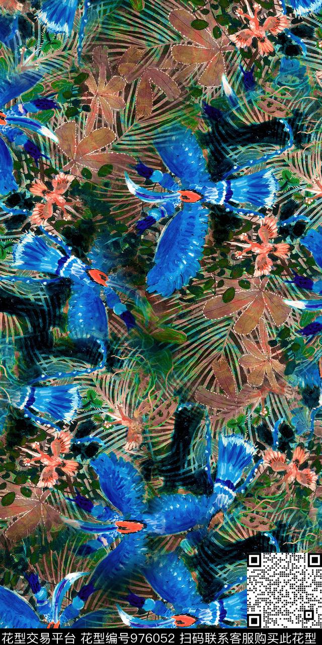 Qq17.11.29-5.jpg - 976052 - 抽象 手绘花草 手绘鸟 - 数码印花花型 － 女装花型设计 － 瓦栏
