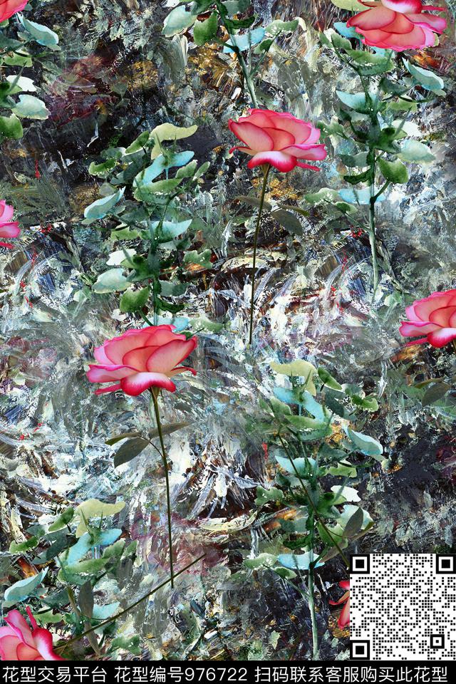 1711-07.jpg - 976722 - 抽象 玫瑰花 满版散花 - 数码印花花型 － 女装花型设计 － 瓦栏