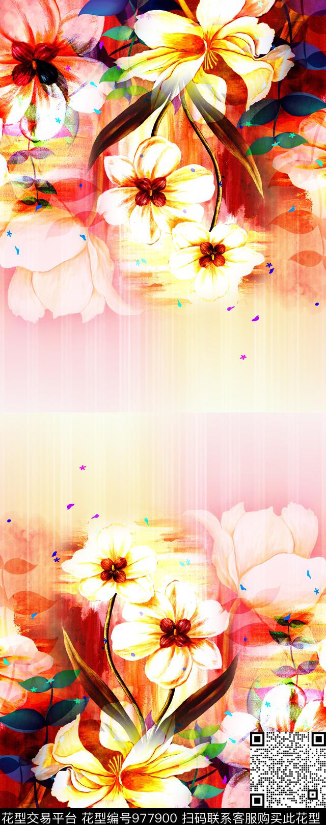 DWX102003.jpg - 977900 - 雪纺 彩底花卉 欧式定位花 - 数码印花花型 － 窗帘花型设计 － 瓦栏