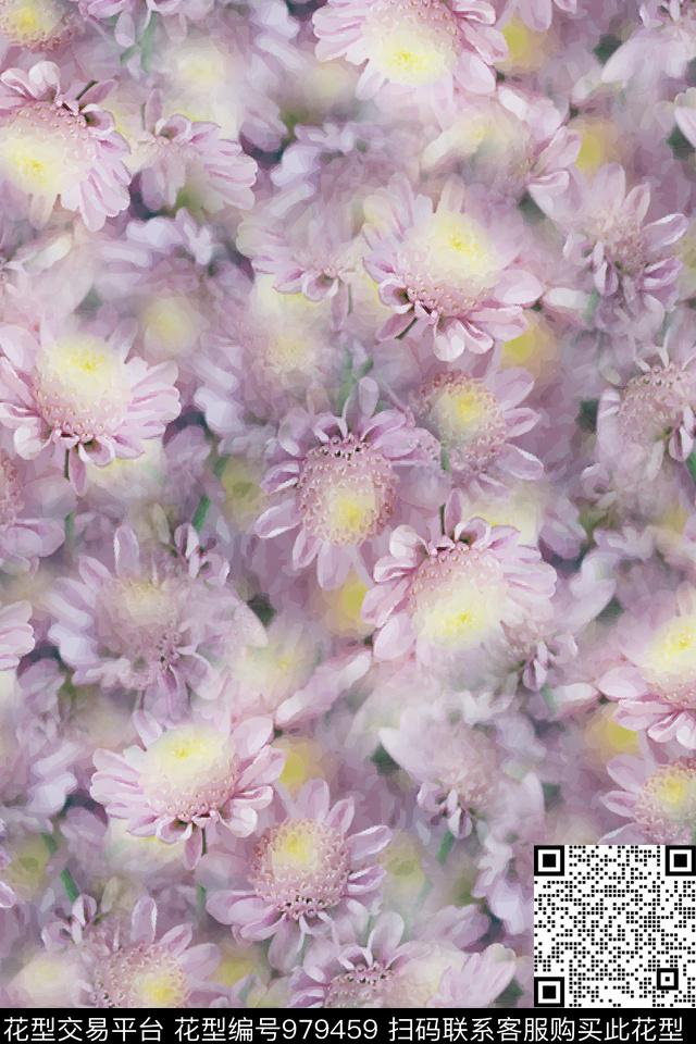 淡紫色的花.jpg - 979459 - 数码花型 朦胧花卉 花卉 - 数码印花花型 － 女装花型设计 － 瓦栏
